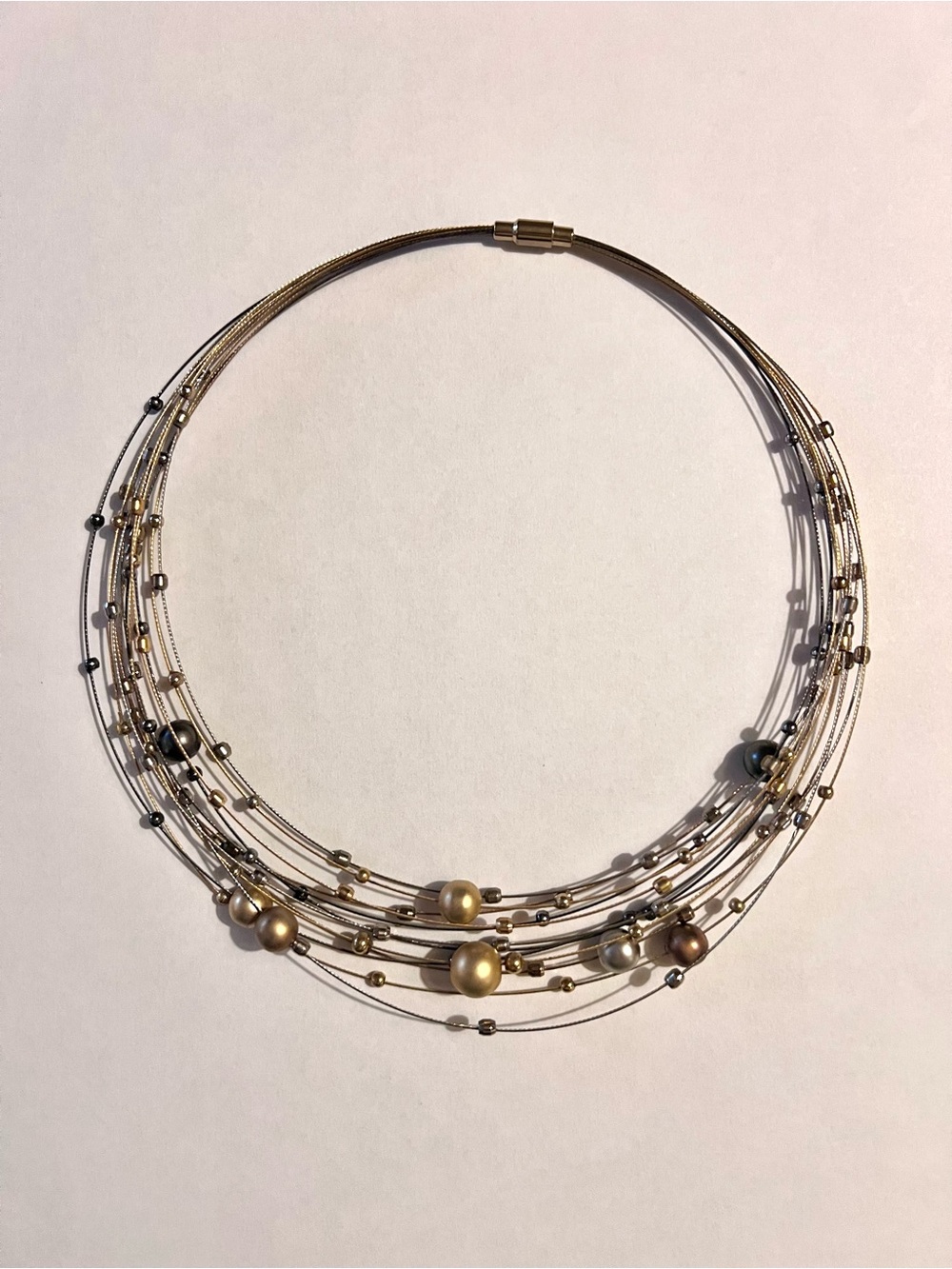 Multi-Strand Metallic Bead Collar Necklace - Gold, Silver and rose Tones